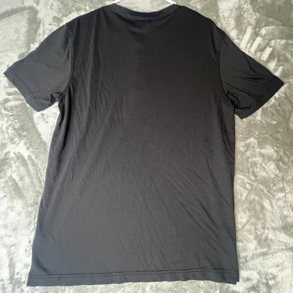 True Religion Shirt Mens Black Burnout Classic Logo Short Sleeve Henley Neck Med